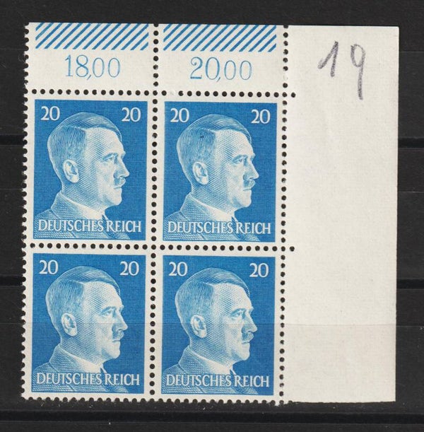 Adolf Hitler MiNr. 791 postfrische ** Bogenecke