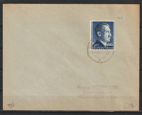 MiNr. 802 A Einzelfrankatur Mühlhausen (Els.) 13.5.42 (0738)