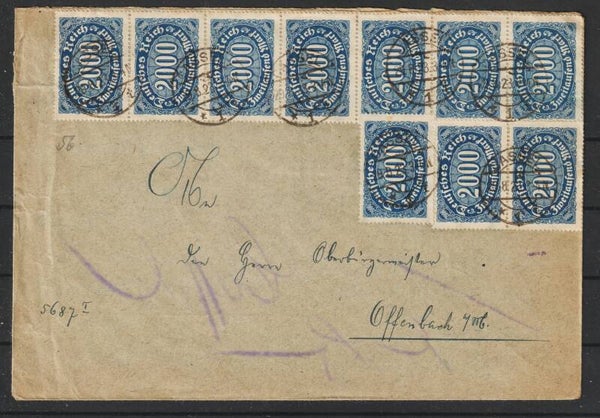 MiNr. 253 a (10x) portogerechter Brief vom 29.8.23   (819)