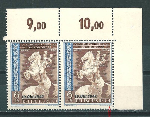 MiNr. 824 postfrische Bogenecke, Abart: SCHIRIOHT statt SCHURICHT