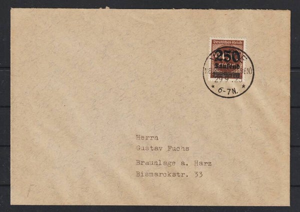 MiNr. 294 auf portogerechten Brief vom 29.9.23    (826)