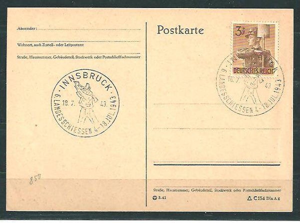 MiNr. 850-853 auf 3 Postkarten und einen Brief