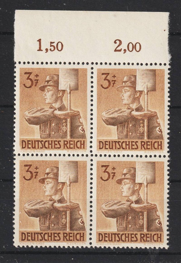 MiNr. 850 postfrischer ** Oberrand Viererblock mit PF I