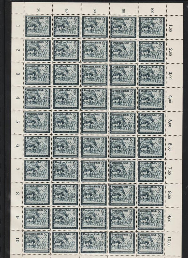 MiNr. 889 postfrischer ** Bogen, Plattenfehler f14 (III)