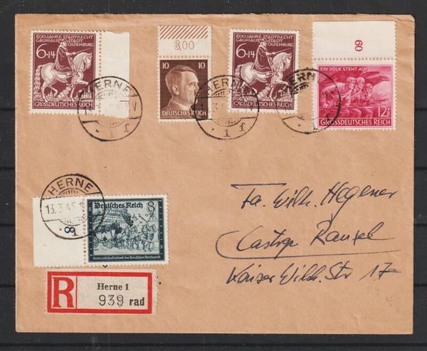 MiNr. 907, 908 R-Brief HERNE 13.3.45 (as45)