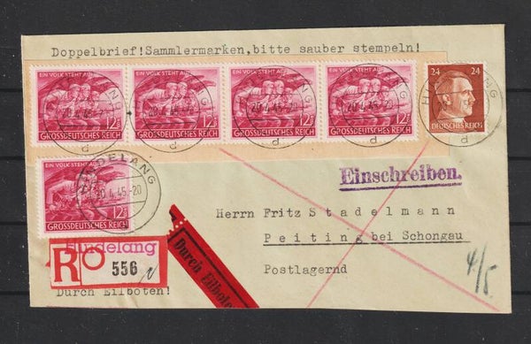 MiNr. 908 Eilboten R-Brief HINDELANG 20.4.45