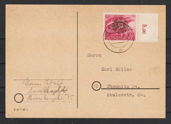 Lokalausgabe Löbau MiNr. 28 auf Postkarte DRESDEN 12.5.45  (as45)