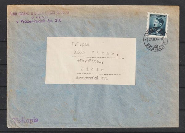 B&M MiNr. 91 auf portogerechten Brief 27.IV.43