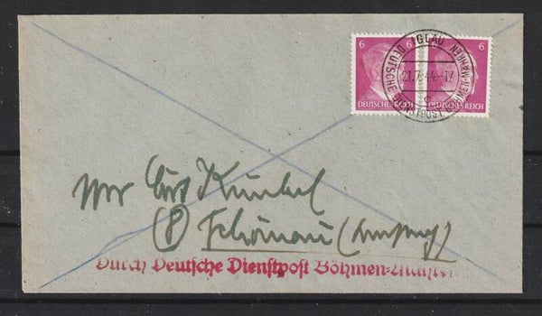 MiNr. 786 MeF auf Brief, DEUTSCHE DIENSTPOST BÖHMEN-MÄHREN (a023)