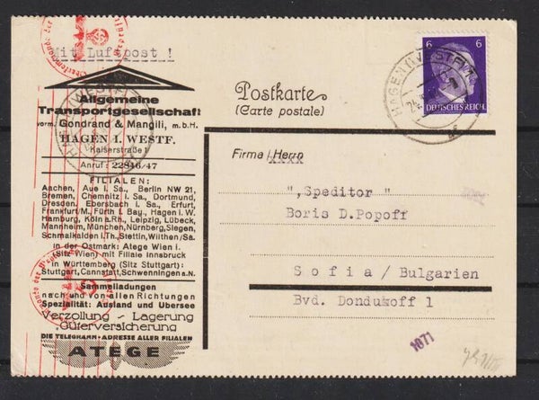 MiNr. 785 EF auf Postkarte, Luftpost, Zensiert   (a026)