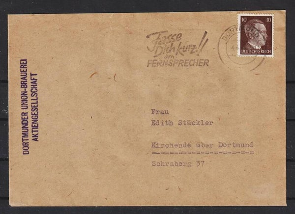 MiNr. 826 auf Brief, DOTRMUNDER UNION BRAUEREI  (a028)