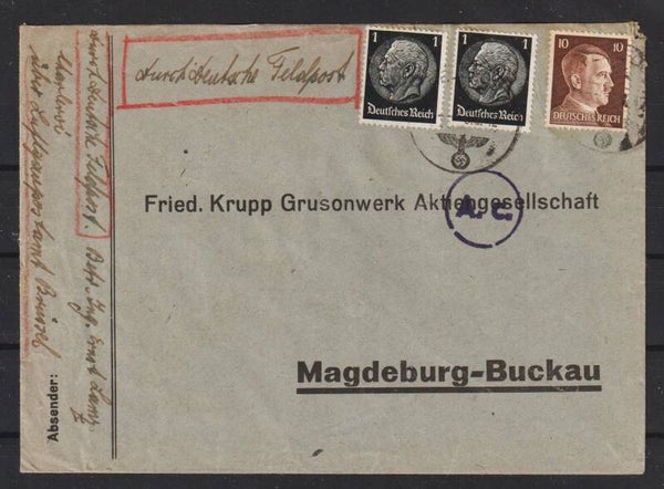 MiNr. 787 Feldpost-Brief, KRUPP GRUSONWERK