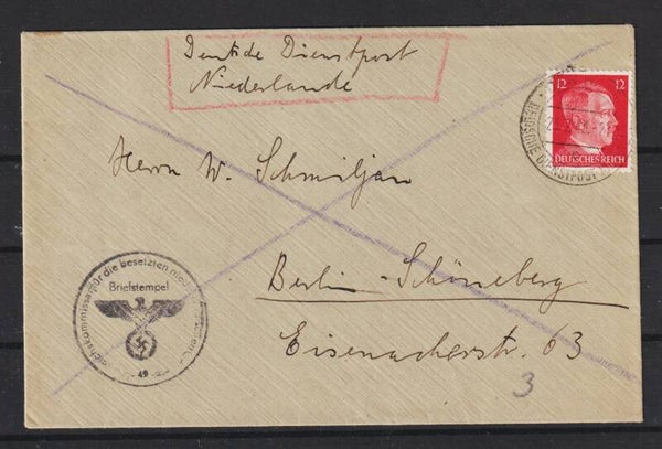 MiNr. 827 auf Brief, Stempel DEN HAAG  DEUTSCHE DIENSTPOST NIEDERLANDE (a038)