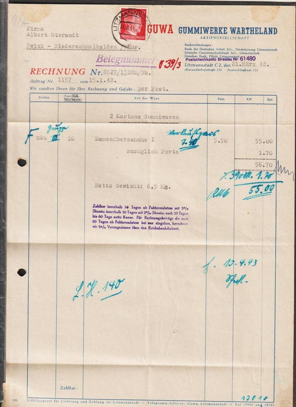 MiNr. 827 auf Rechnung der Gummiwerke Wartheland  (a055)