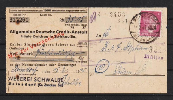 MiNr. 785 Einzelfrankatur auf Verrechnungsscheck  (a068)