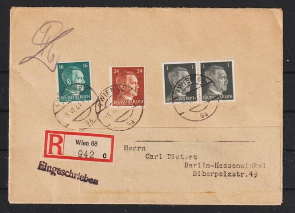 MiNr. 790, 792, 781 R-Brief aus Wien  (a073)
