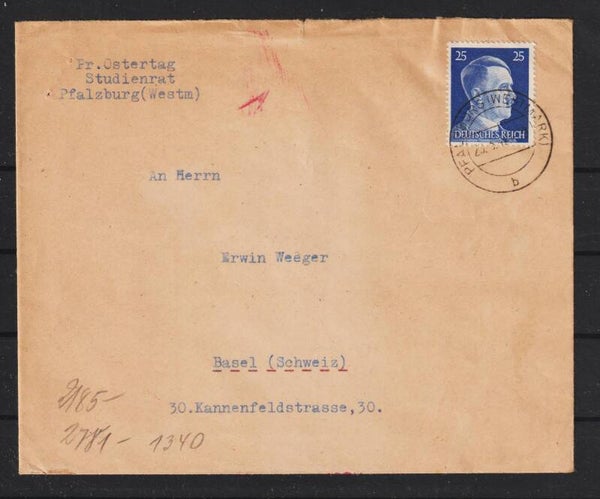 MiNr. 793 Brief, PFALZBURG - BASEL, Zensur (a088)