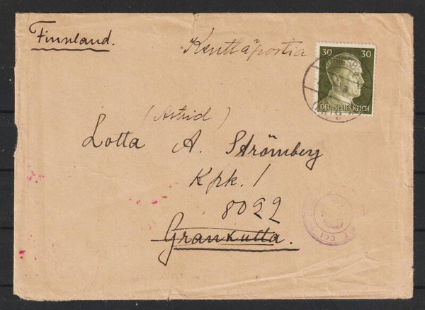 MiNr. 794 EF Brief Königsberg nach Finnland, zensiert   (a098)