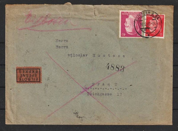 MiNr. 795 Eilboten Express Brief,  Dresden - Prag (a113)