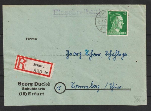 MiNr. A 795 R-Brief SCHUHFABRIK DUCKE ERFURT - SONNEBERG  (a126)