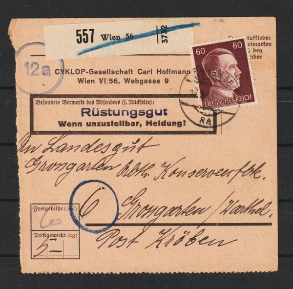 MiNr. 797 Paketkarte, Rüstungsgut, Wien   (a133)