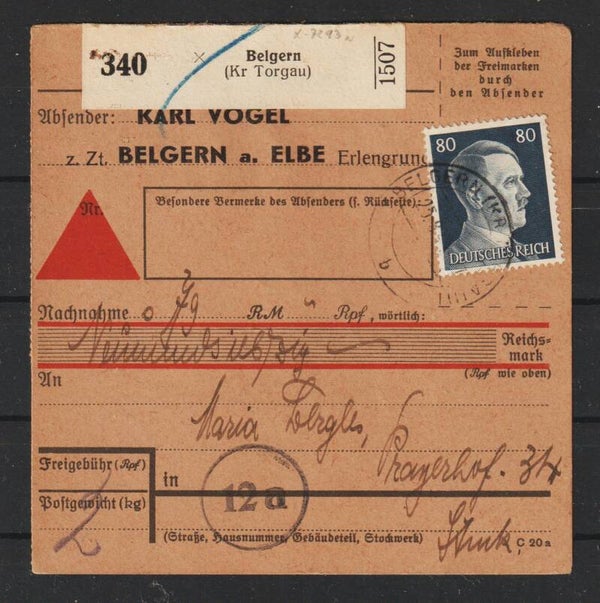 MiNr. 798 Nachnahme-Karte BELGERN (Kr. TORGAU) - PRADERHOF  (a138)