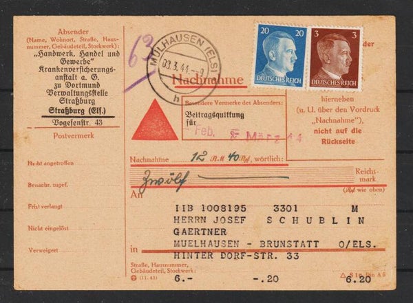 MiNr. 782, 791 Nachnahme Karte  MÜHLHAUSEN (a143)
