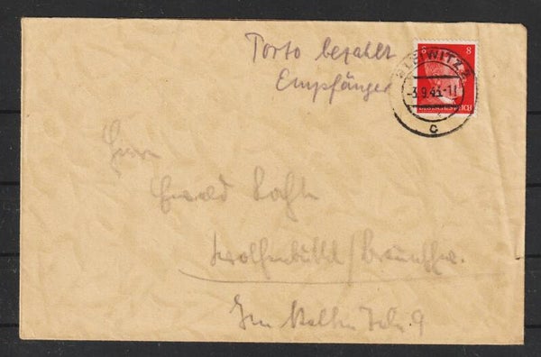 MiNr. 786 Einzelfrankatur auf Brief, Porto zahlt Empfänger (a146)