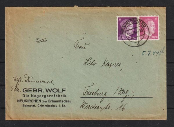 MiNr. 785 auf Beleg, 2 Farbfrankatur NEGERGARNFABRIK  (a159)