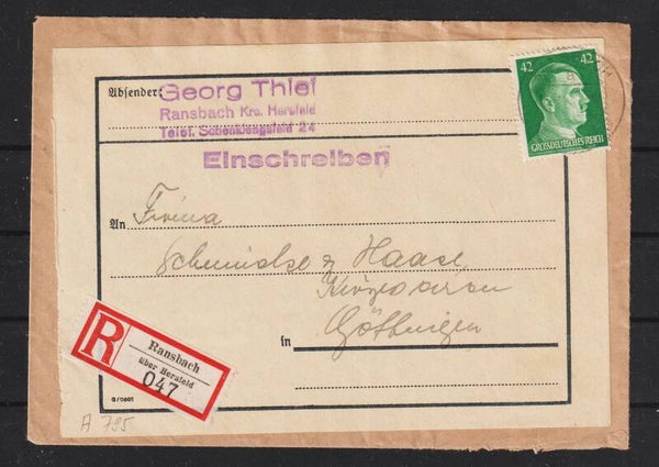 MiNr. A 795 Einzelfrankatur auf R-Brief,  RANSBACH - GÖTTINGEN  (a164)