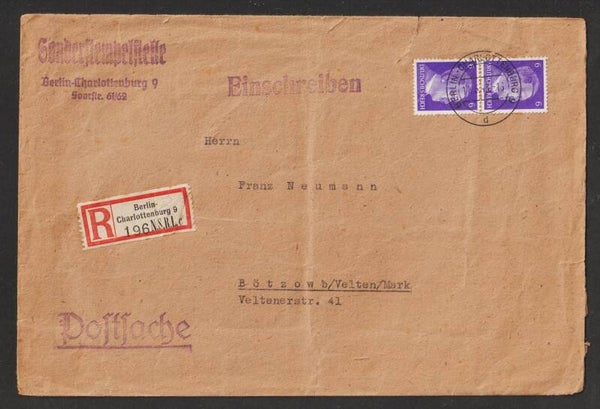 MiNr. 785 MeF auf Postsache R-Brief BERLIN CHARLOTTENBURG 11.5.43 (a01)