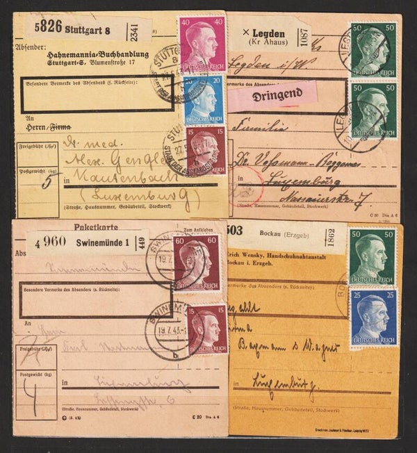 4 Paketkarten mit Hitler Frankatur    (a190)