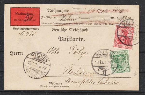 MiNr. 85 I, 86 I, auf Nachnahme Karte, BERLIN 9.1.09  (a5-13-4)
