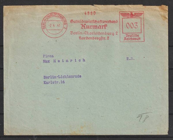 Freistempel 3 Pfennig Drucksache BERLIN CHARLOTTENBURG  2.4.41   (abfs1)
