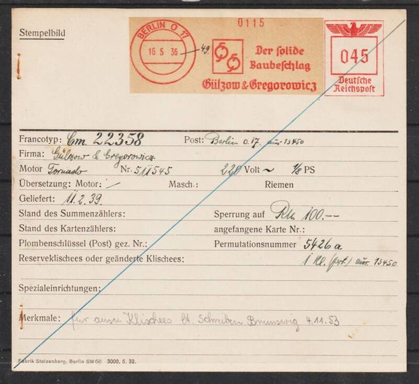 Freistempel Bild Karte BERLIN 16.5.36  (abfs1)