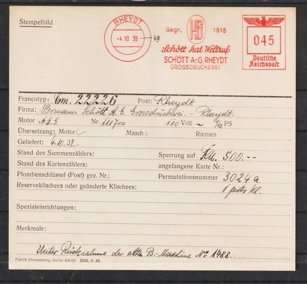 Freistempel Bild Karte RHEYDT 4.10.39  (abfs1)