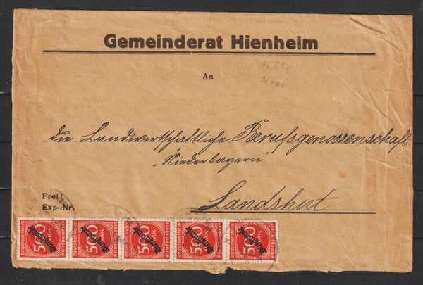 MiNr. D 81 (40x) auf Brief "Gemeinderat" HIENHEIM 25.8.23 (ad)