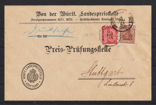MiNr. 140 b, D 24 auf Brief / Drucksache  STUTTGART 4.MAI.21, geprüft   (ad20)