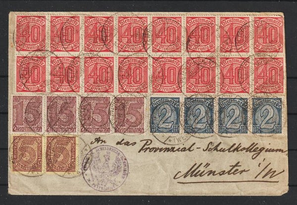 MiNr. D 25, 28, 32, 33 auf Brief PETERSHAGEN  31.12.22  (ad20)