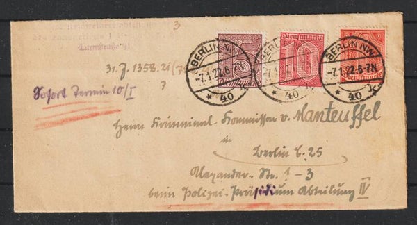 MiNr. D 24, 25, 30 auf Brief  BERLIN 7.1.22    (ad20)