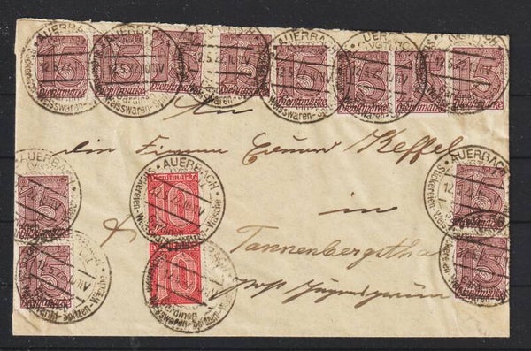 MiNr. D 24 (2x) 25 (12x) auf Brief AUERBACH 12.5.22  (ad20)