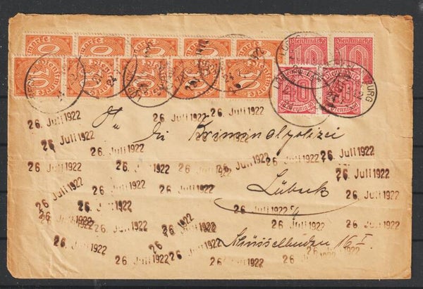 MiNr. D 24, 27,28 auf Brief Bahnpoststempel  24.7.22  (ad20)