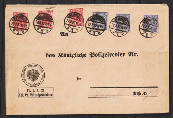 MiNr. D 26 (3x), 28 (3x) auf Brief NEUKÖLN 22.2.22 (ad20)