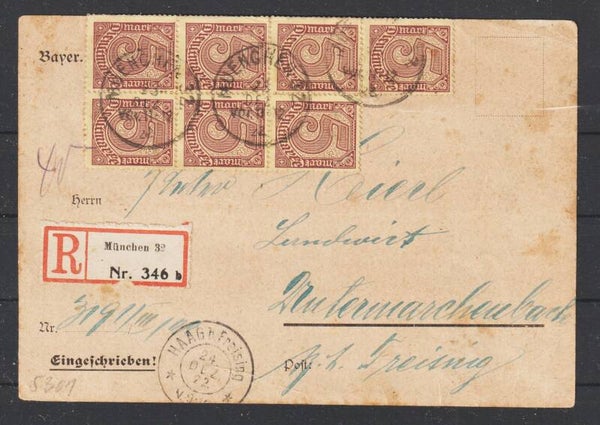 MiNr. D 33 (5x) auf R-Postkarte MUENCHEN 23.DEZ.22    (ad20)