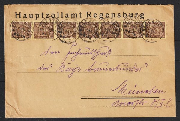 MiNr. D 33 (7x) auf Brief "Hauptzollamt" REGENSBURG 11.JAN.23    (ad20)