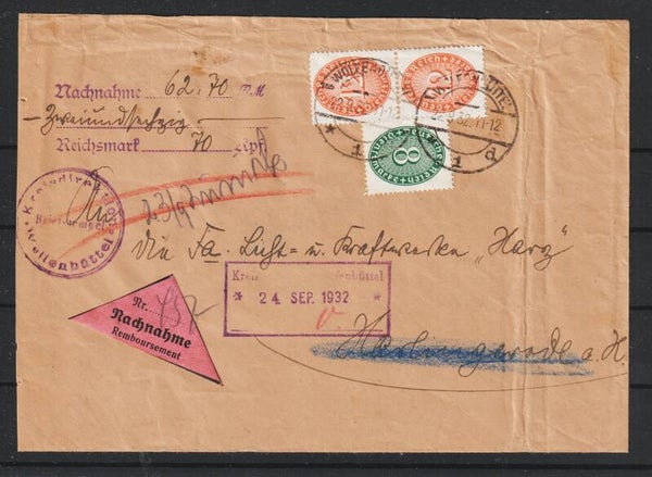 MiNr. D 116, D 129 auf Nachnahme Brief WOLFENBÜTTEL 22.9.32 (ad27)