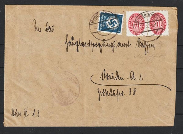 MiNr. D 117, D 133 auf Brief  GROßENHAIN 22.2.33  (ad27)
