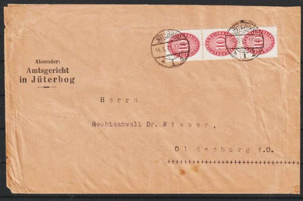 MiNr. D 117 (3x) auf Brief JÜTERBOG 14.3.31 mit Vignette  (ad27)