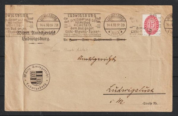 MiNr. D 118 auf Brief LUDWIGSBURG 14.4.30  (ad27)
