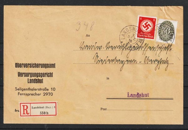 MiNr. D 120, D 136 auf R-Brief LANDSHUT  3.DEZ.36    (ad27)